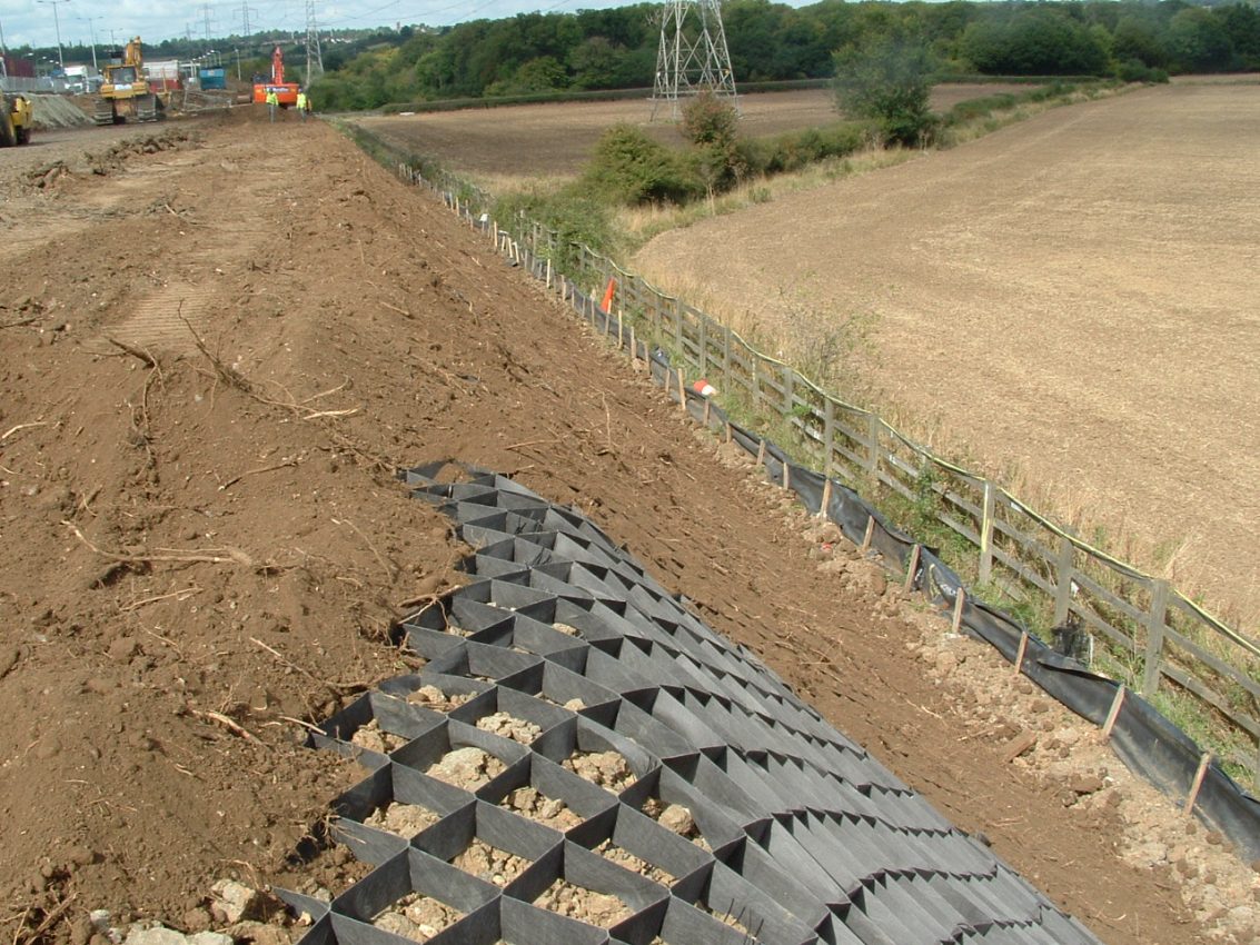 Geocells and drainage composites being used on the M25 by Terram
