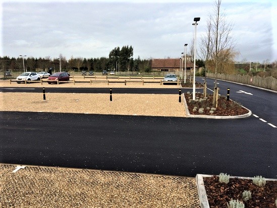 Image of Terram's product Bodpave 85 being used to create a gravel-filled porous car parking at the National Memorial Arboretum.