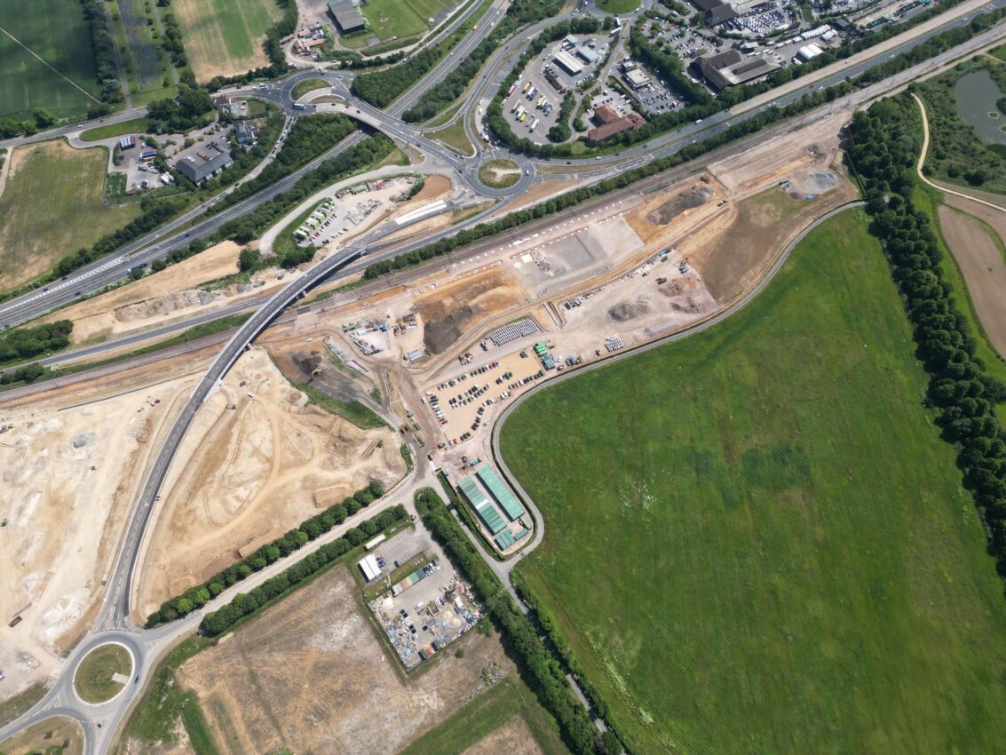 An overhead aerial photo of Beaulieu Park Station, Chelmsford